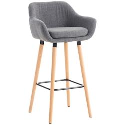 Décoshop26 - Tabouret de bar lounge x1 design scandinave assise en tissu gris clair pieds en bois repose-pieds en métal 10_0004924 - gris 3000252359_0