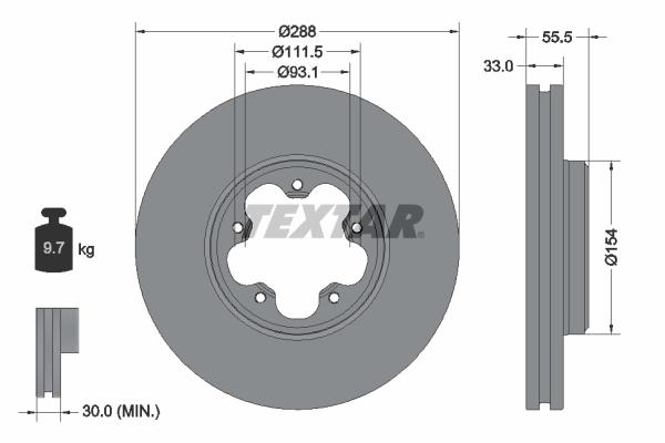 Disque de frein ventilé intérieur Textar 93260600 - boîte de 1 disque_0