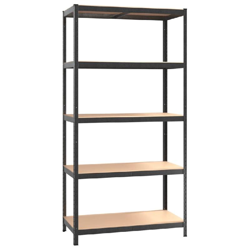 Helloshop26 - Étagère résistante à 5 niveaux acier et bois d'ingénierie gris 02_0045715 - gris Bois massif 3000220819519_0
