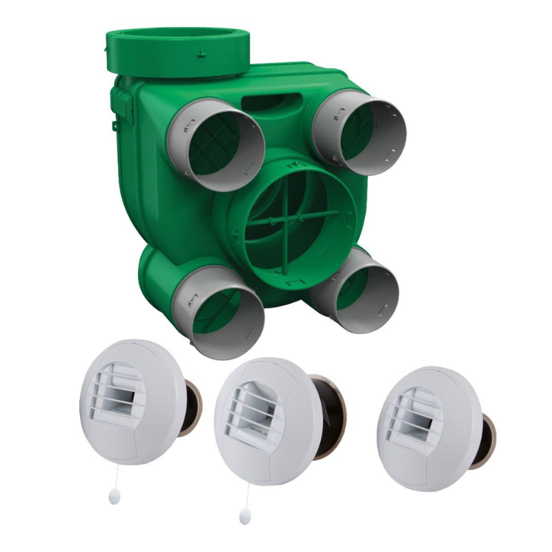Kit Hygro B VMC simple flux hygroréglable basse consommation + 3 bouches à piles - Axelair - KHBPRST5160_0