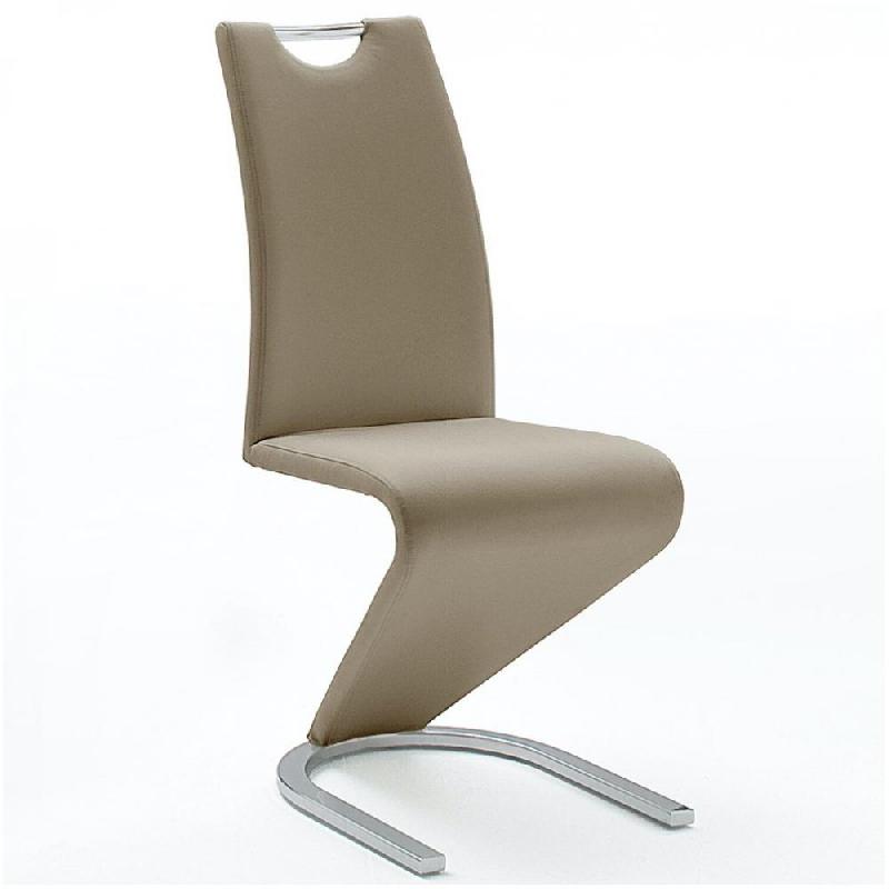 Lot de 2 chaises ALBI tissu cappuccino - piètement luge chrome - design chic_0