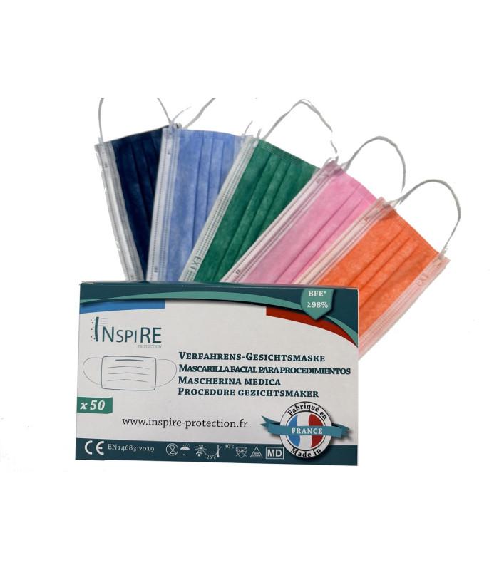 Masque chirurgical type IIR bleu foncé - boîte de 50 - fabriqué en France, haute filtration ≥98%_0