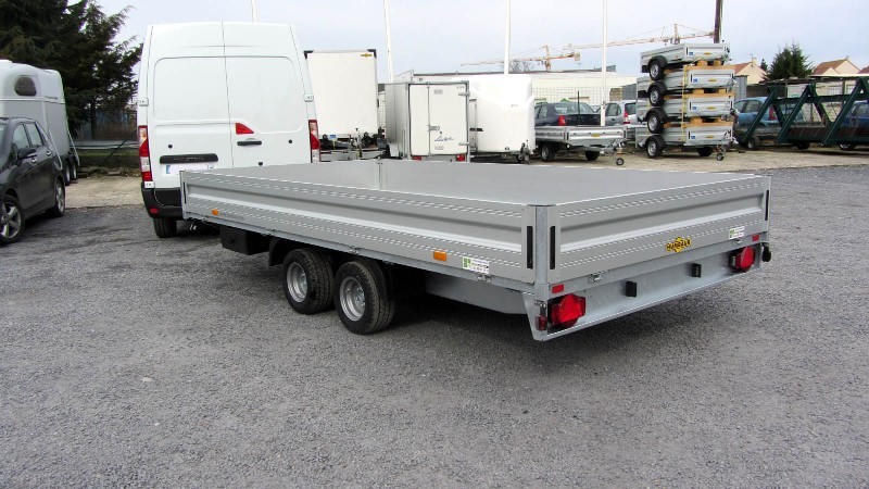 Remorque plateau Humbaur HN 204121 / HN 254121 - 2 essieux, roues surbaissées, ridelles alu, structure modulaire_0
