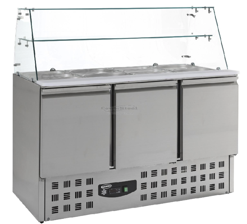 Saladette avec pare-haleine 3 portes - Acier inoxydable - Température 0 à +8°C_0