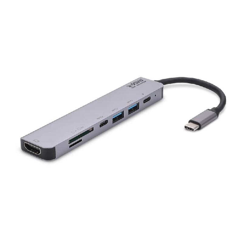 Savio AK-47 Hub informatique USB 3.2 Gen 1 Type-C - 7 ports, HDMI, lecteur de cartes MicroSD/SD - Aluminium, 5000 Mbit/s_0