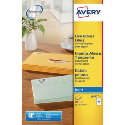 Avery J8563 Etiquettes laser transparentes 99,1 x 38,1 mm - 25 feuilles - 350 étiquettes_0