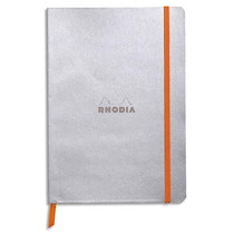 CARNET RHODIARAMA 14,8X21 160 PAGES LIGNÉES. COUVERTURE SIMILI-CUIR GRIS ARGENT - LOT DE 2