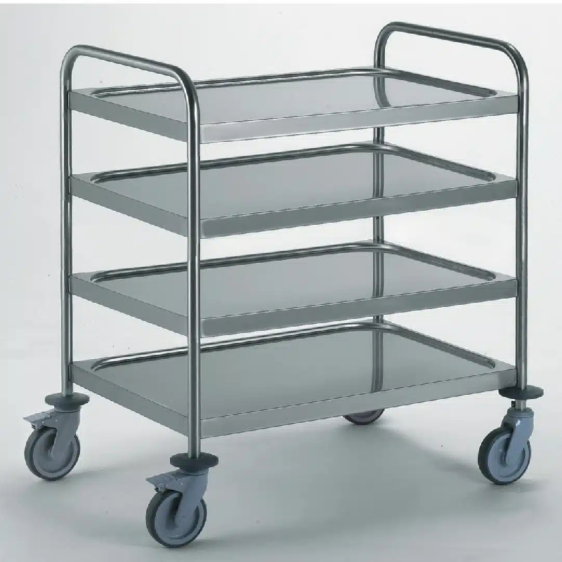 Chariot de service acier inoxydable avec 2 arceaux 4 plateaux 800 x 530 mm_0