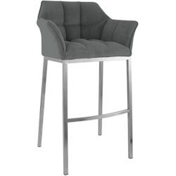 CLP Tabouret de bar Damaso Cord avec piètement à quatre pieds Gris/Acier inoxydable - gris métal 326347_0