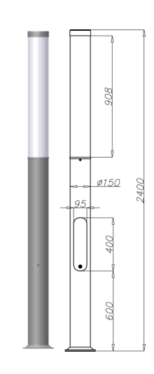 Colonne lumineuse d'éclairage public KARIN 2400 LED - aluminium anodisé - 39 W - hauteur 2,4 m - IP65 - diffuseur givré_0
