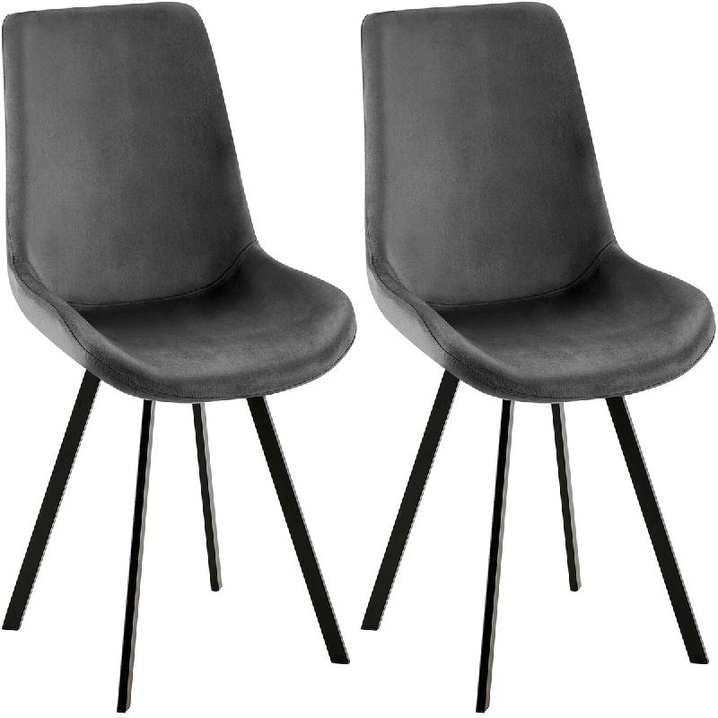 Décoshop26 - Lot de 2 chaises de salle à manger pivotant à 360 degrés en velours gris foncé cadre en métal noir 10_0007735 - gris métal 3000266276680_0