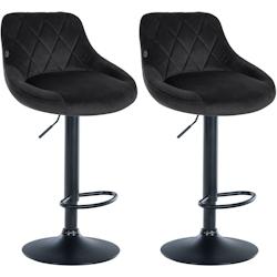 Décoshop26 - Set de 2 tabourets de bar coutures décoratives losanges assise en velours noir et cadre en métal noir TDB10780 - noir 3000250476508_0