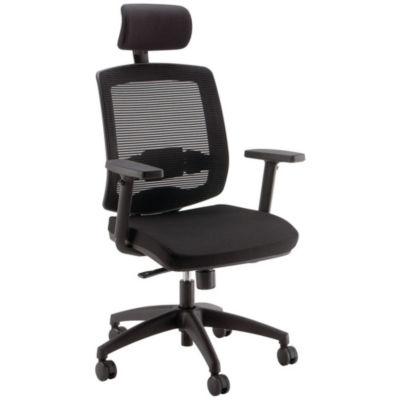 Fauteuil de bureau Malice avec appui-tête et accoudoirs 3D, dossier H.75 cm - Maille filet / Noir_0