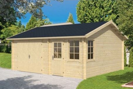 Garage simple bois / 30 m² / toit double pente / porte battante / 5.98 x 5 x 3.1 m_0