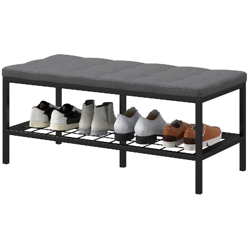 Helloshop26 - Banc à chaussures d'entrée couloir 90 x 41 x 40 cm assise rembourrée rangement aéré style scandinave en polyester gris 21_0002726 -_0
