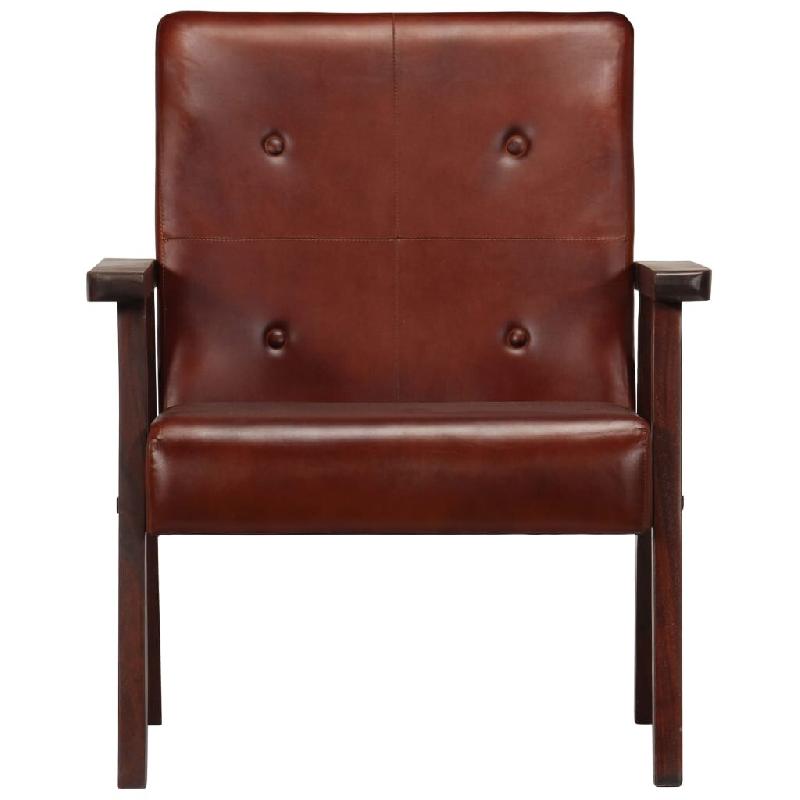 Helloshop26 - Fauteuil chaise siège lounge design club sofa salon marron cuir véritable 1102172/3 - marron Bois massif 3000141341304_0