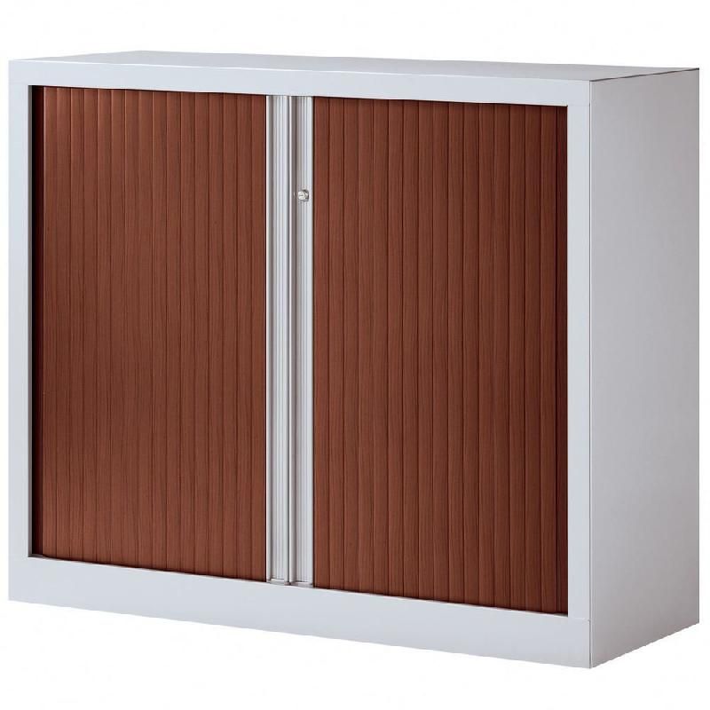 JPG ARMOIRE MÉTAL MONOBLOC NF ENVIRONNEMENT - A RIDEAUX - H. 100 X L. 120 CM - CORPS ALU  - RIDEAUX WENGÉ