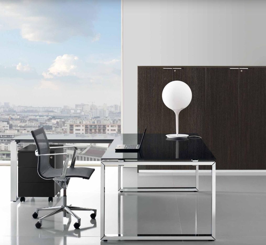 Loopy - Bureau de direction minimaliste en bois, verre et métal_0
