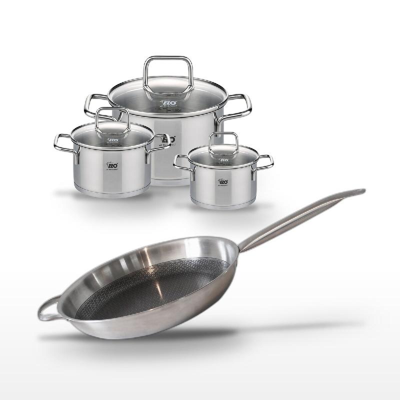 Lot Poêle 32 cm & 3 Faitouts 12/14/20 cm Elo Relief Solution - gris 3176239959680_0