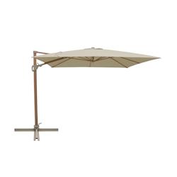 METRO PROFESSIONAL Parasol à bras carré ROMA, aluminium/polyester, 3 x 3 m, ouverture à manivelle, rotation à 360°, hydrofuge, aspect bois, beige_0
