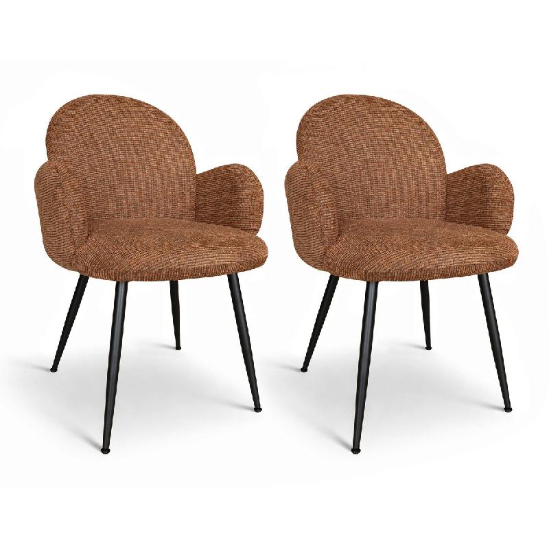 Now's Home - Lot 2 fauteuil de table métal noir tissu tweed terracotta  ginette - 3256390254456_0