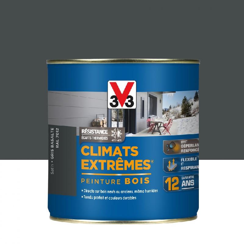 Peinture bois extérieur Climats Extrêmes® V33 - Gris basalte satiné - 0.5L - Protection microporeuse et application sans sous-couche_0