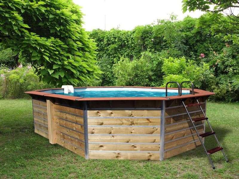 Piscine bois octogonale FUGUA - 5,90 x 4,20 x h. 1,29 m - panneaux prémontés, filtration 8 m3/h_0