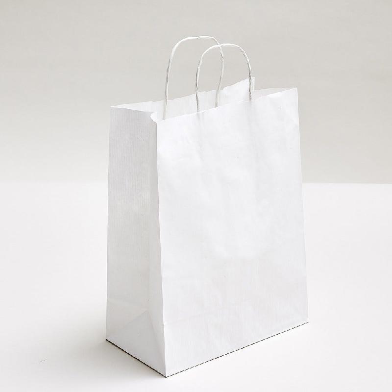 Sac kraft vergé blanc poignées torsadées 24x12x31cm - par 50 - 90gr/m² pour vêtements, décoration, produits gourmands_0