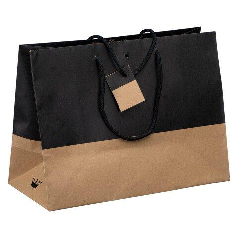 SACS KRAFT ET NOIR BICOLORE LUXE POIGNÉES CORDELIÈRES 29 X 39 X 18 CM - PAQUET DE 10