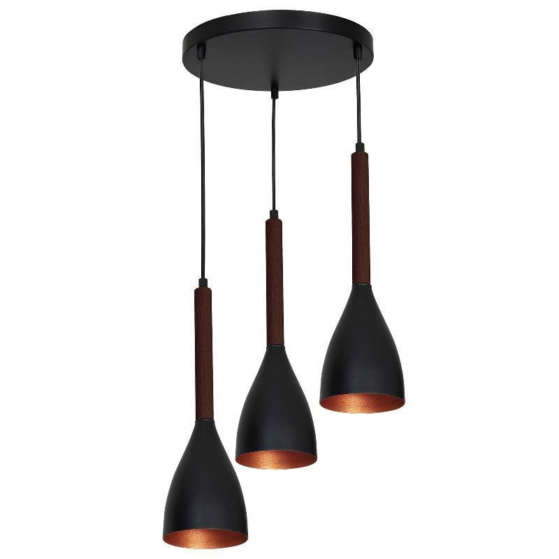 LUMINEX SUSPENSION MUZA RONDE À 3 LAMPES NOIR/DORÉ