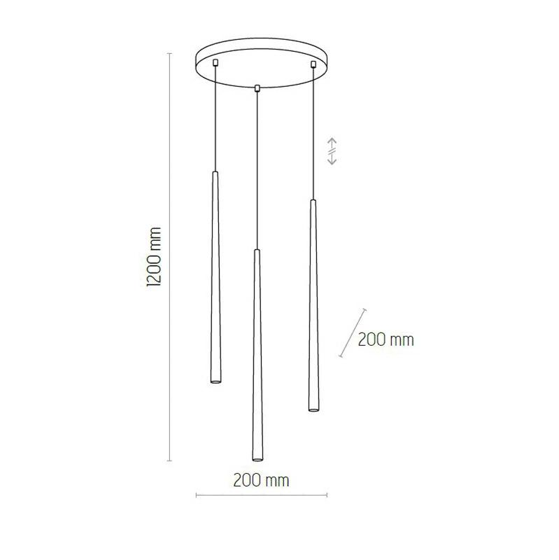 TK LIGHTING SUSPENSION PIANO, RONDE, À TROIS LAMPES, NOIRE