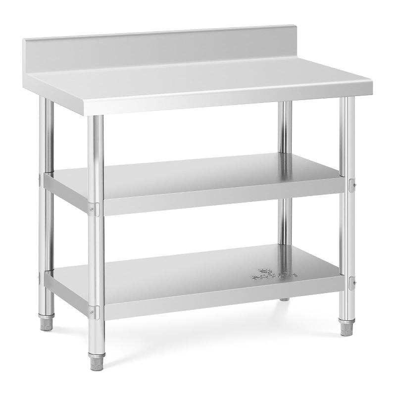 Table de travail en inox avec dosseret - 100 x 60 x 16,5 cm - 199 kg - 2 tablettes - Réf. 14_0007331_0