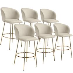 Tectake Chaise de bar avec dossier LUANA aspect velours - crème/or, Lot de 6 - 405867 - beige polyester 405867_0