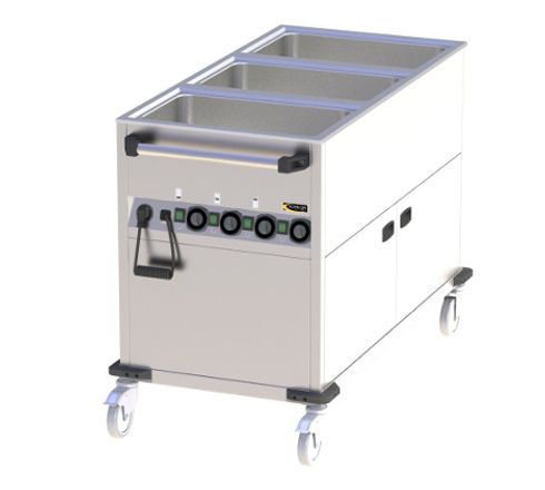 Bmach3 - Chariot bain marie Sofinor - 3 cuves GN 1/1 avec armoire chauffante - Puissance 2,1 + 0,8 kW_0