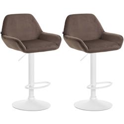 CLP Ensemble de 2 tabourets de bar Braga en velours Marron/Métal blanc mat - marron textile 323662_0
