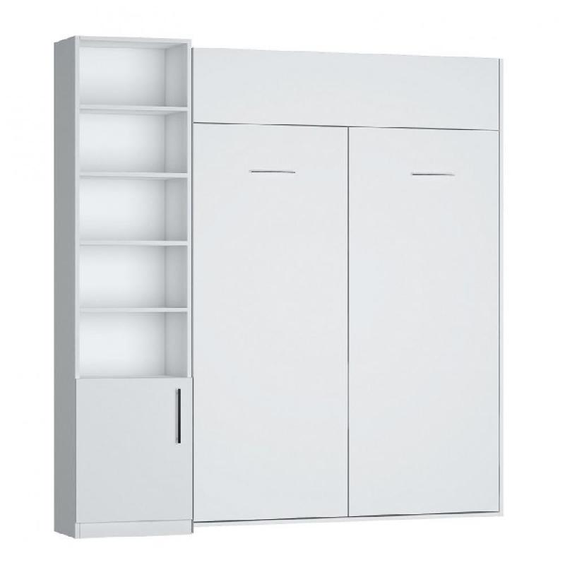 COMPOSITION ARMOIRE LIT DYNAMO BLANC MAT COUCHAGE 140 X 200 CM COLONNE BIBLIOTHÈQUE_0