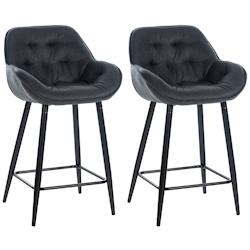 Décoshop26 - Lot de 2 tabourets de bar chaises hautes assise effet capitonnée en tissu gris foncé et métal noir 10_0004166 - gris 3000251962635_0