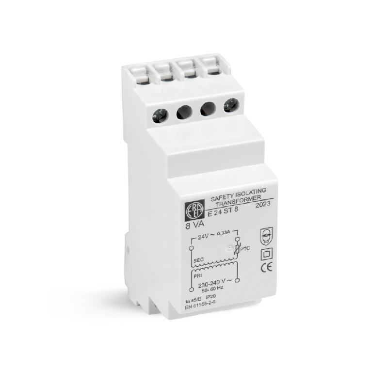 Transformateur monophasé de sécurité E 24ST8 - 8VA - Upri 0-230V / Usec 0-24V - IP20 - Norme EN 61558-2-6_0