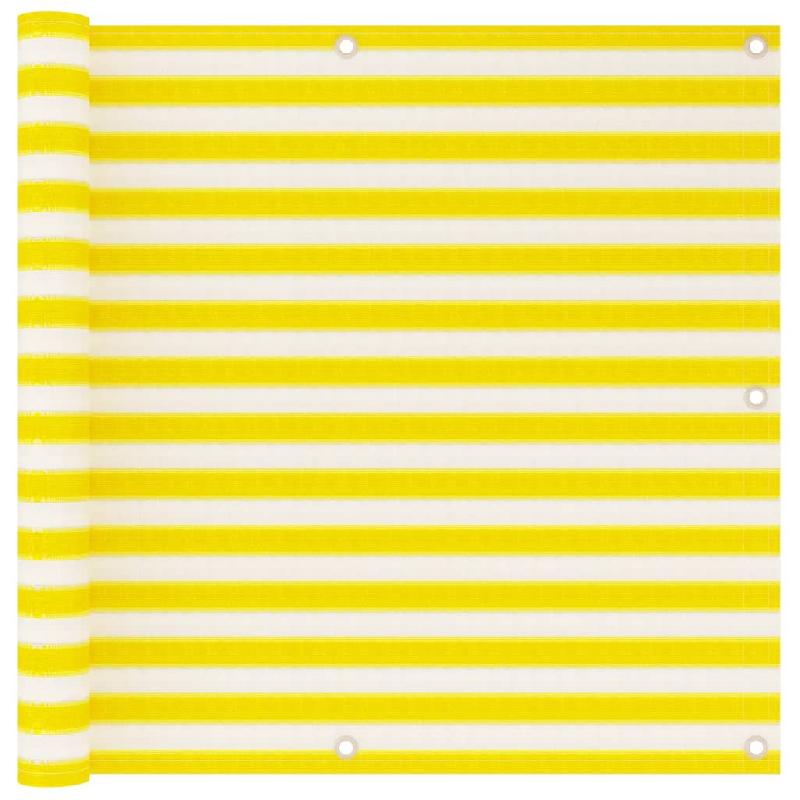 Écran de balcon brise-vue - Protection intimité 90x500 cm PEHD jaune et blanc - Résistant UV et moisissures_0
