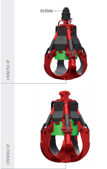 Grappins hydrauliques pour pelles et chargeurs - RVM250 4P à RVM500 5P Rozzi - Coquilles optimisées et rotation disponible_0
