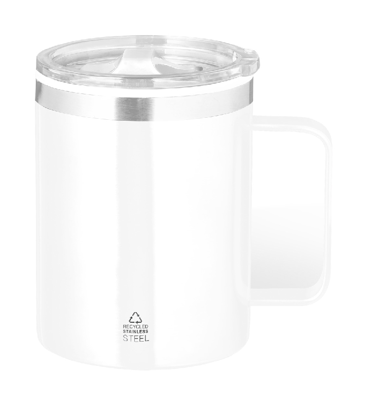 Mug thermos - isotherme à double paroi en acier inoxydable recyclé - 400 ml avec couvercle en plastique PP_0
