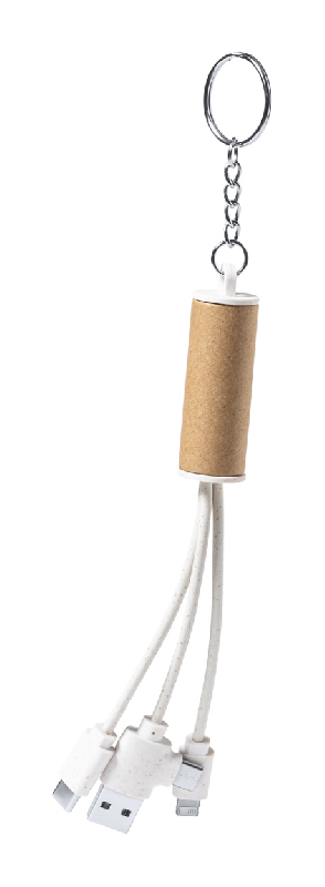 Porte-clés câble de chargement USB - papier recyclé et plastique paille de blé - connecteurs micro USB, USB-C et Lightning_0