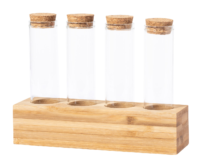 Set porte-épices - 4 contenants en verre borosilicaté avec couvercles en liège et support en bambou - 70 ml_0
