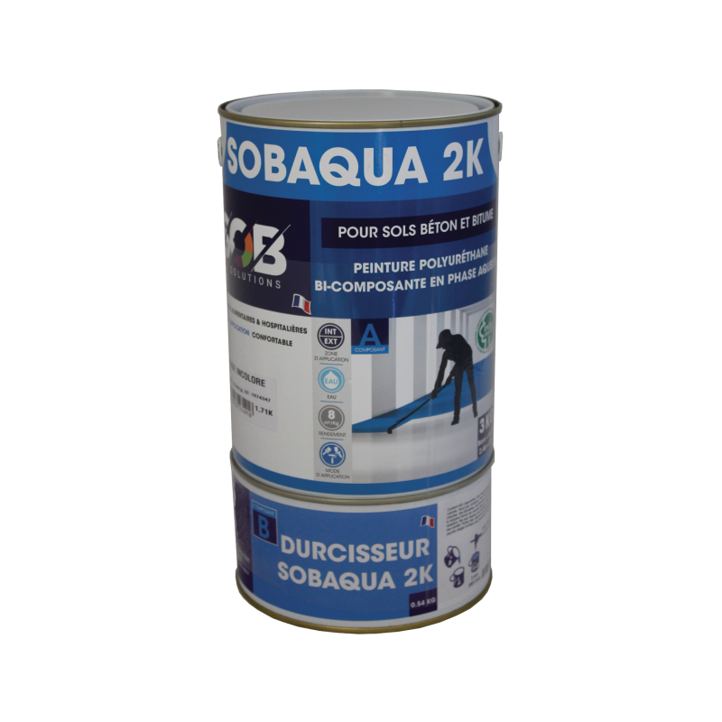 Peinture polyuréthane bi-composante en phase aqueuse - sols et murs béton - Sobaqua 2K - Réf. AG01967_0