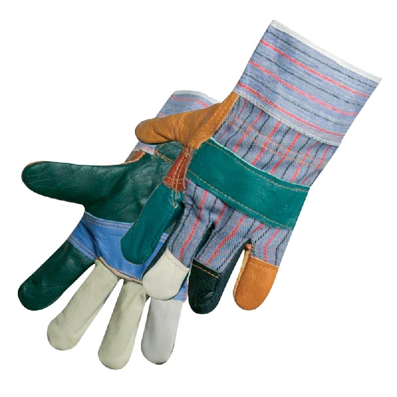 Gants de dockers patchwork - taille unique - Silverline 633603 - résistants avec pièces cuir et dos en coton à rayures_0