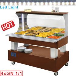 Buffet chauffant mural bain-marie - 4x GN 1/1-150 en bois acajou avec miroir de fond et régulateur électronique - ABM/4N-C1_0