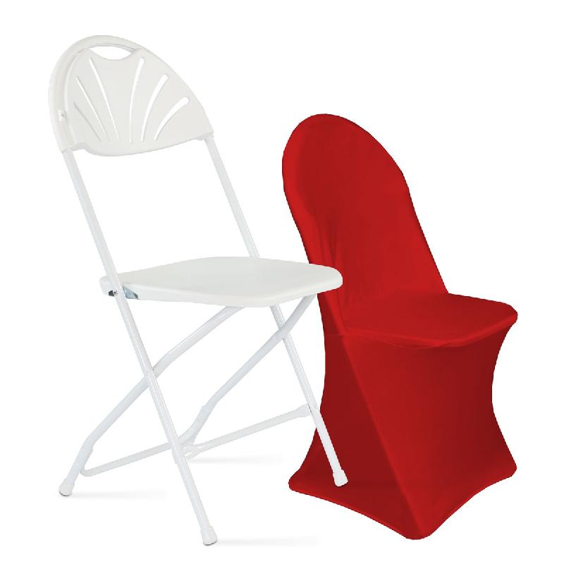 Chaise pliante en acier avec housse rouge en spandex - Usage intérieur/extérieur - Résistante et pliable_0