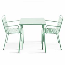 Oviala Business Ensemble table de jardin carrée et 2 fauteuils acier vert sauge - Oviala - vert acier 109158_0