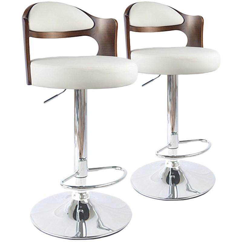 Lot de 2 chaises de bar David 110 cm - Noisette & Blanc - Paris Prix - Design contemporain en bois, PU et inox_0