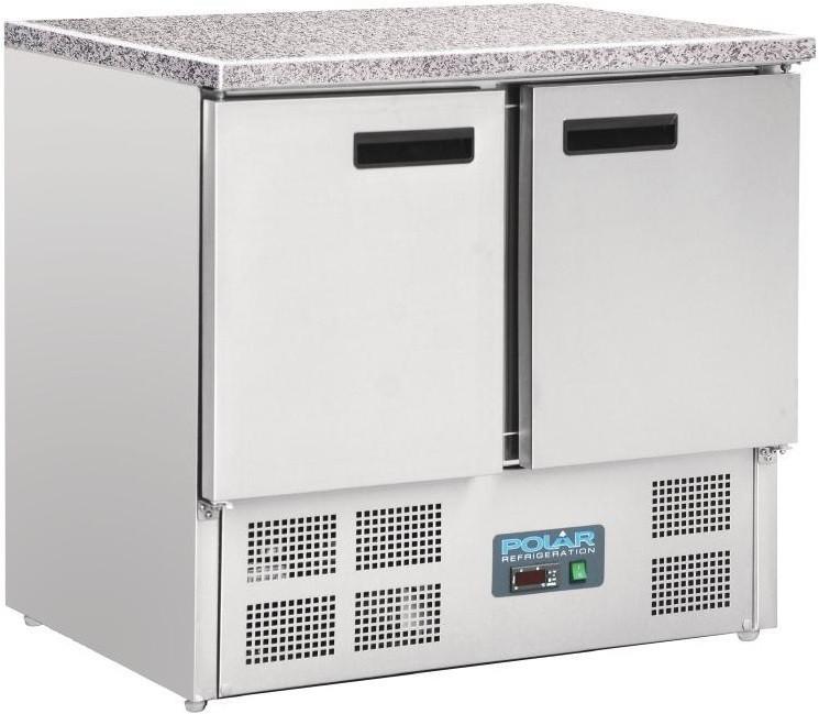 Meuble réfrigéré avec plan de travail en marbre - 2 ou 3 portes - Acier inoxydable - Température +2°C à +8°C_0